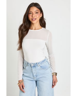 Mesh Panel Front Long Sleeve Bodysuit