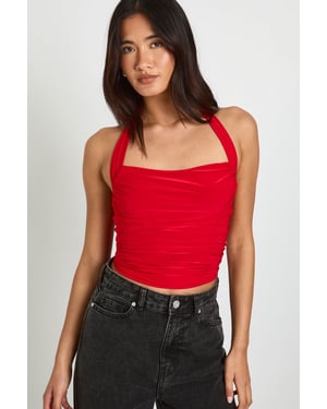 Ruched Square Neck Halter Top