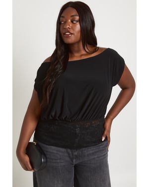 Plus Off The Shoulder Blouson Lace Panel Top
