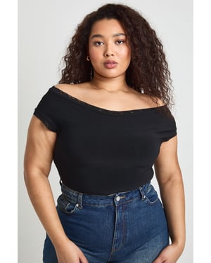 Plus Lace Trim Off The Shoulder Bodysuit