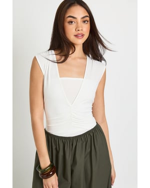 Slinky Ruched V Neck Bodysuit