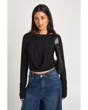 Halterneck Cowl Double Layer Long Sleeve Top