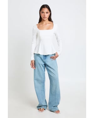 Scoop Neck Long Sleeve Peplum Top