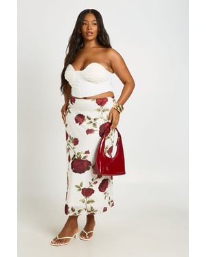 Plus Rose Print Mesh Midaxi Skirt