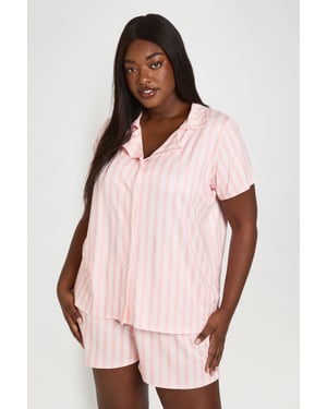 Plus Stripe Short Sleeve  And Short PJ Set