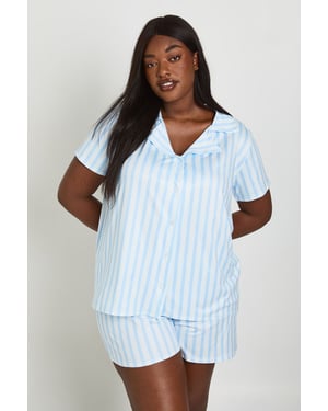 Plus Stripe Short Sleeve  And Short PJ Set