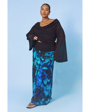Plus Floral Ruched Waist Chiffon Maxi Skirt