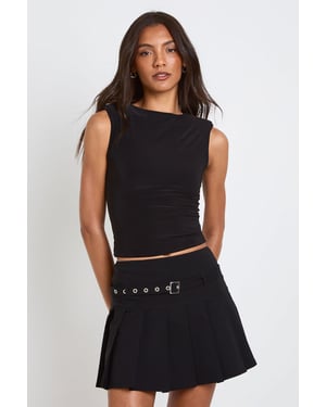 Tall Buckle Detail Pleated Mini Skirt