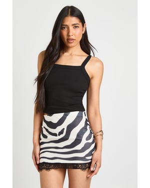 Tall Zebra Print Mesh Low Rise Lace Trim Mini Skirt