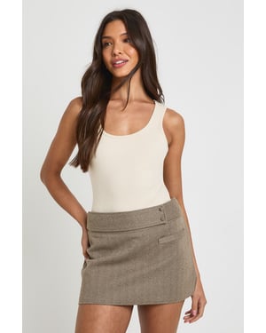 Herringbone Button Detail Tailored Skort