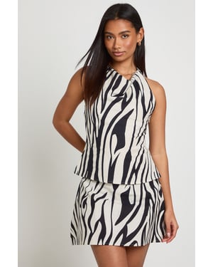 Zebra Linen Look Tailored Skort