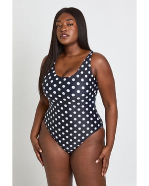 Plus Polka Dot Scoop Neck Swimsuit