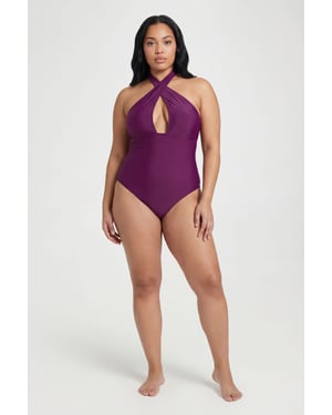 Plus Halterneck Crossover Keyhole Swimsuit