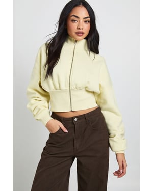 Funnel Neck Cinched Waist Zip Through