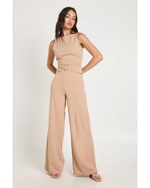 Slash Neck Waist Detail Wide Leg Jumpsuit