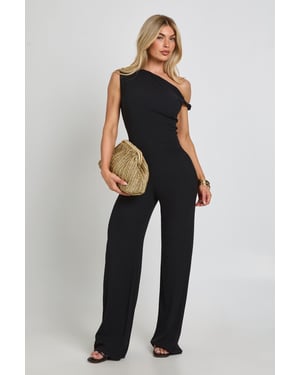 Textured Asym Neck Wide Leg Jumpsuit