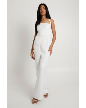 Premium Satin Boned Corset Halterneck Wide Leg Jumpsuit