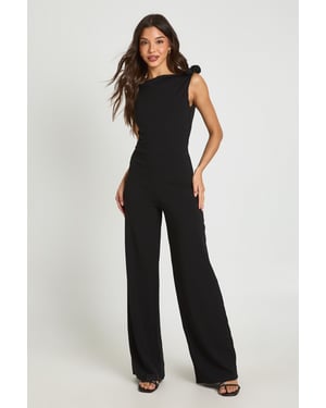 Jersey Crepe Knot Shoulder Wide Leg Jumpsuit