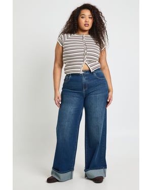 Plus Turn Up High Waist Wide Leg Jean