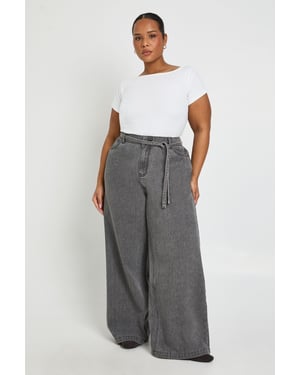 Plus Elasticated Back Tie Wide Leg Jean