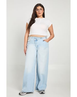 Plus High Waist Crossover Waistband Wide Leg Jean