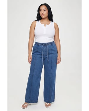 Plus Elasticated Waist Seam Detail Wide Leg Jean