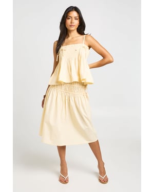 Poplin Shirred Waist Midi Skirt