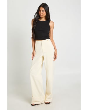 Tall Turn Up Hem Twill Wide Leg Trousers