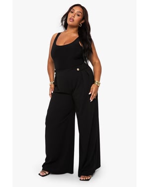Plus Elasticated Waist Gold Trim Wide Leg Tailored Trouser