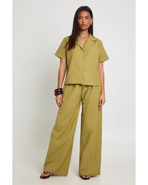 Linen Look Beaded Wide leg Trousers