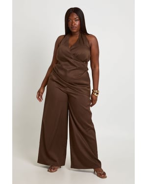 Plus Woven Pleated Wide Leg Trouser