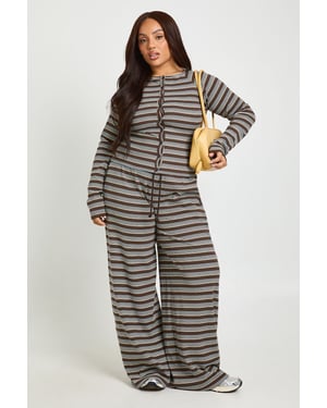 Plus Stripe Wide Leg Trousers