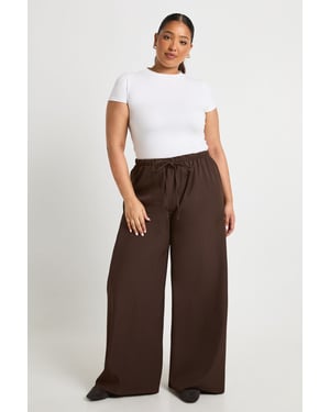 Plus Woven Elasticated Waist Drawstring Wide Leg Trouser