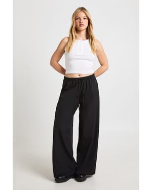 Petite Woven Elasticated Waist Drawstring Wide Leg Trouser
