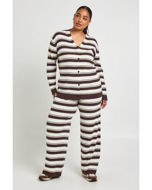 Plus Super Soft Rib Knitted Boyfriend Cardigan And Wide Leg Trouser Co Ord