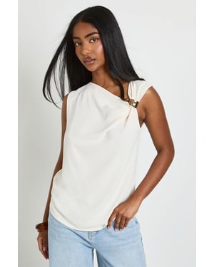 Gold Trim Hammered Crepe Sleeveless Top