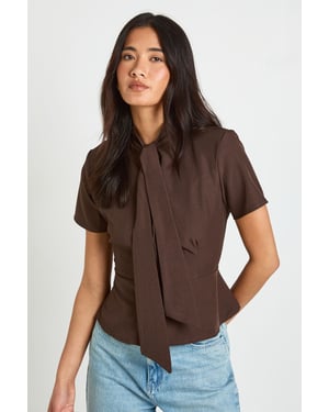 Scarf Detail Peplum Tailored Top