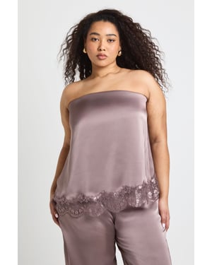 Plus Lace Hem Satin Floaty Bandeau Top