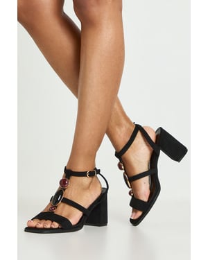 Bead Detail Strappy Low Block Heels