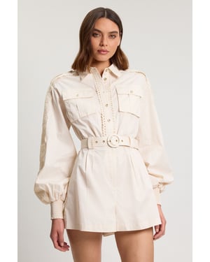 Cotton Sateen With Lace Trim Pocket Detail Playsuit