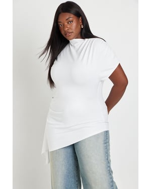 Plus Grown On Neck Cinched Waist TShirt With Drape Side Detail