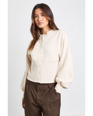 Balloon Sleeve Cinched Waist Popper Sweatshirt