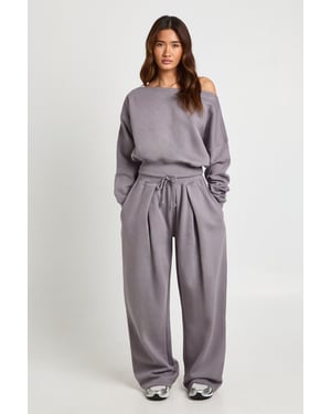 Off Shoulder Sweatshirt And Pleated Jogger Tracksuit