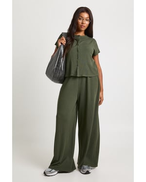 Plus Crinkle Rib Button Through Cap Sleeve Top and Trouser Set