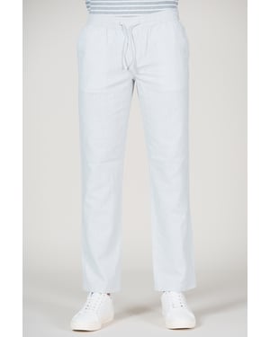 Grey Cotton Linen Drawstring Straight Leg Trousers