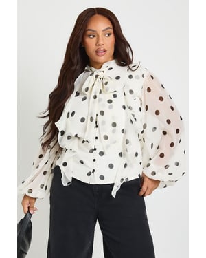 Plus Polka Dot Chiffon Balloon Sleeve Blouse