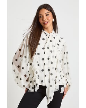 Polka Dot Chiffon Balloon Sleeve Blouse