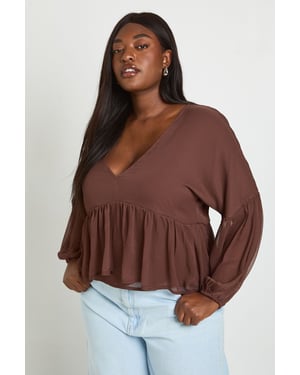 Plus Chiffon Ruffle Plunge Blouse