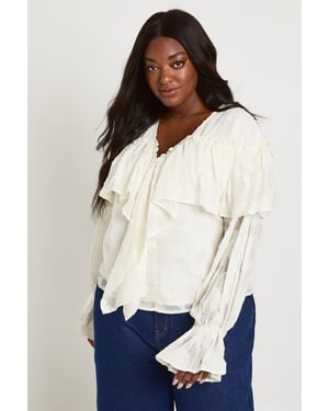 Plus Burnout Ruffle Front Blouse