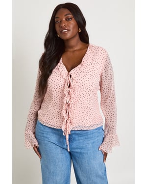 Plus Polka Dot Chiffon Ruffle Blouse